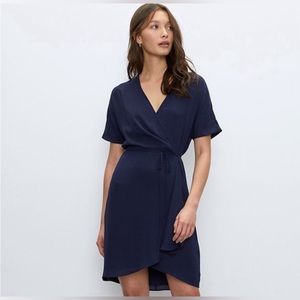 Babaton Wallace wrap tie midi dress in navy - XS